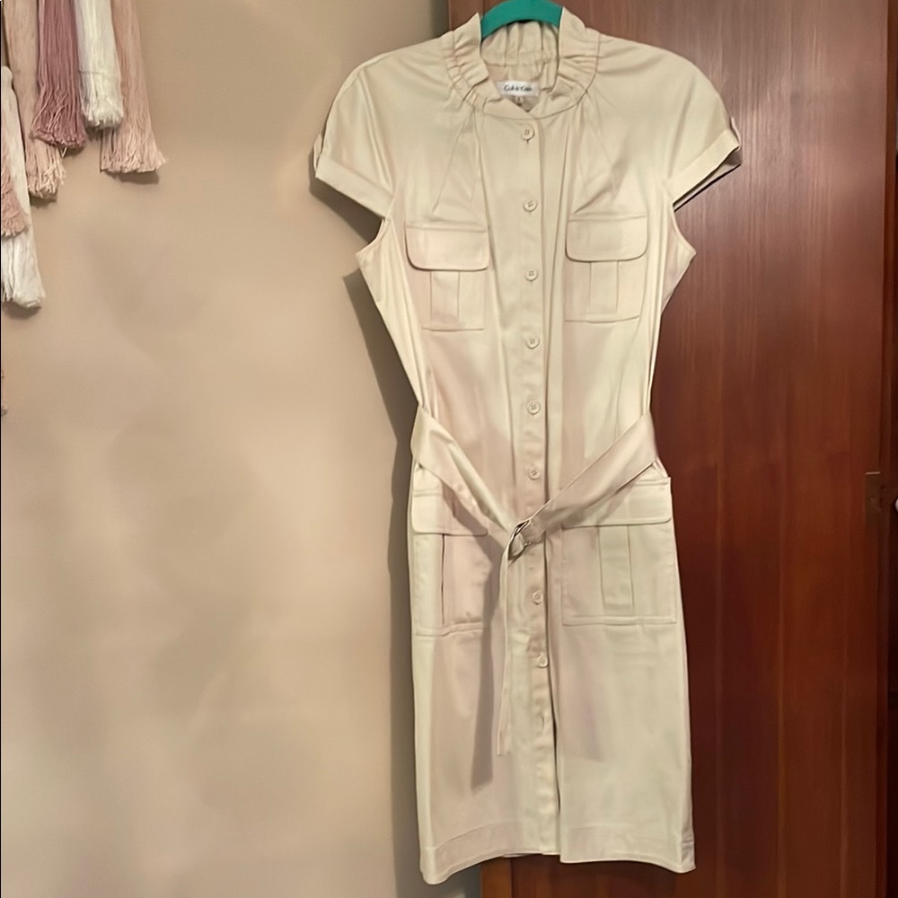 Calvin Klein Tan Sheath Dress Short Sleeve Casual